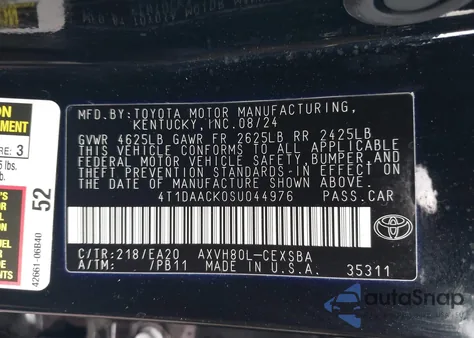 2025 Toyota Camry Se из США, поврежденный, VIN 4T1DAACK0SU044976